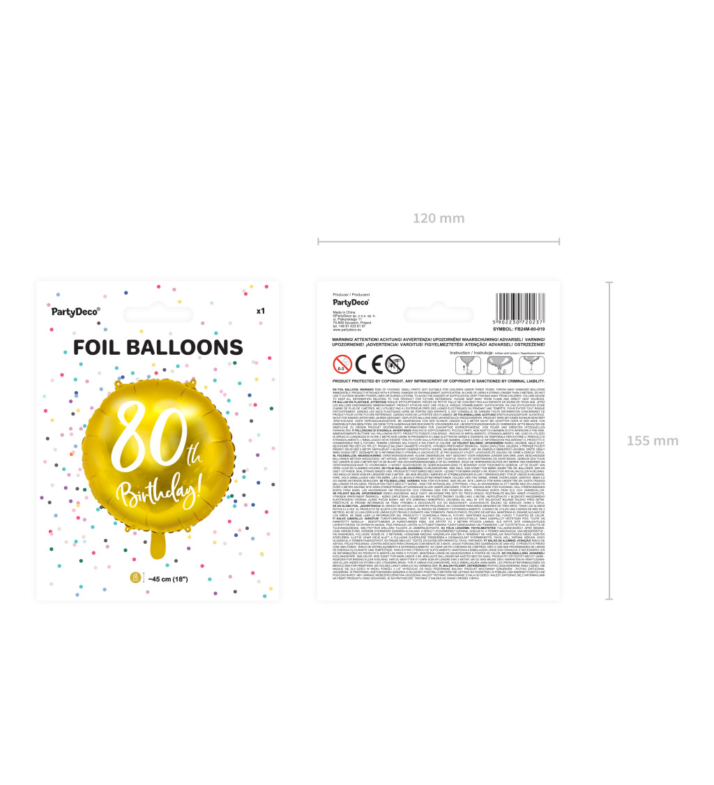 Foliový balónek - zlatá 80