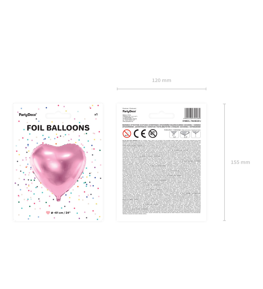 Fóliový balónek srdce - světle růžové