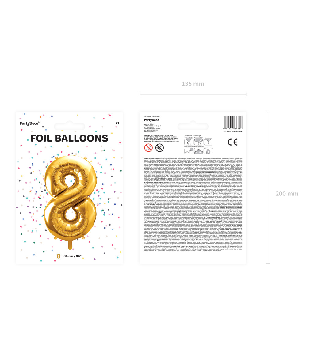 Fóliový zlatý balónek číslo 8