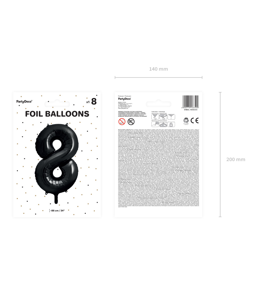Fóliový balónek - černé číslo 8