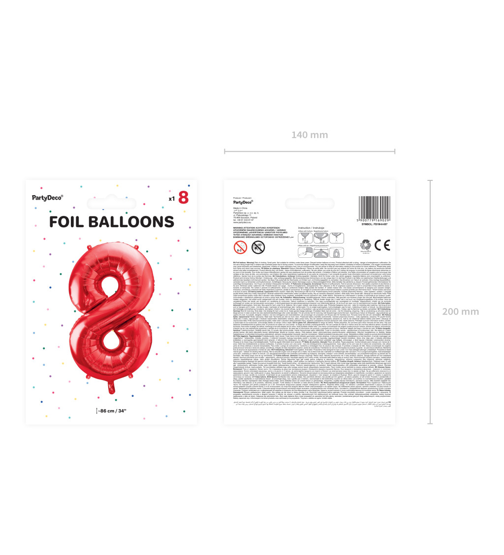 Velký červený foliový balónek "8"