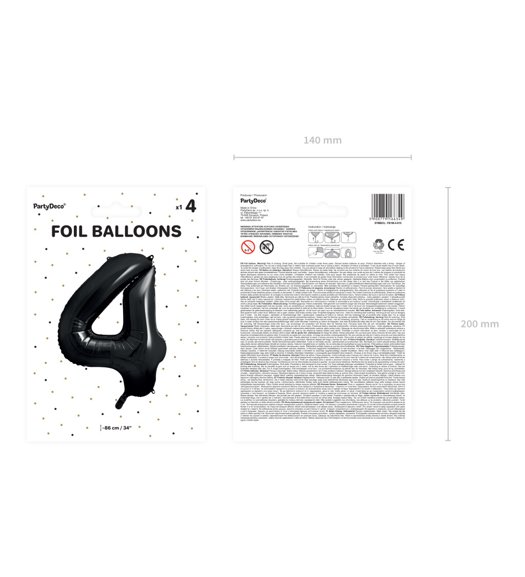 Fóliový balónek číslo 4 - černý