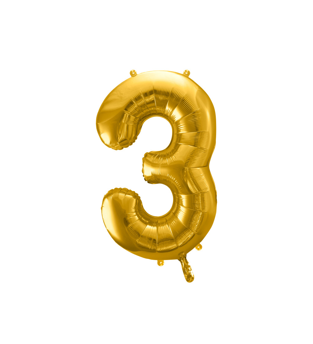 Velký zlatý fóliový balónek "3"