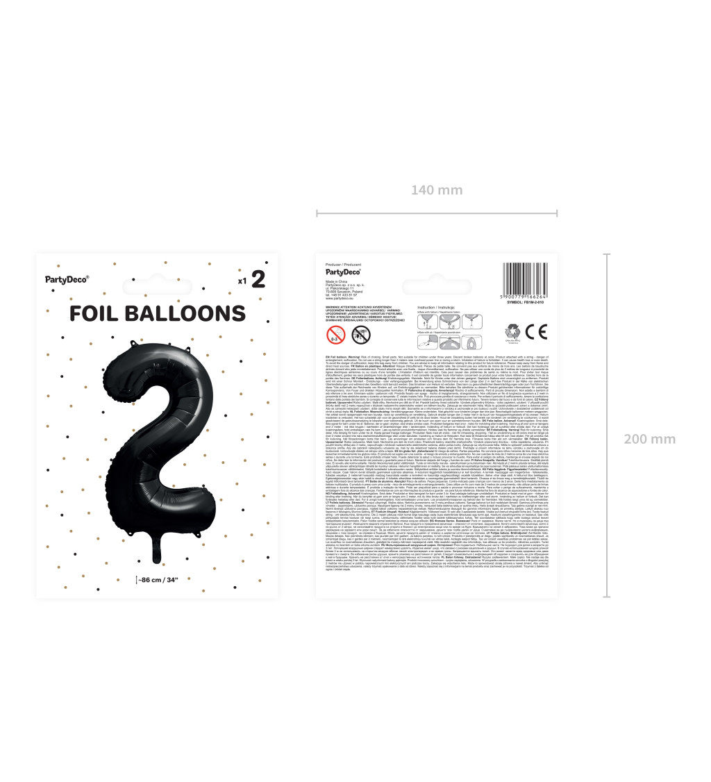 Fóliový balónek číslo 2 - černý