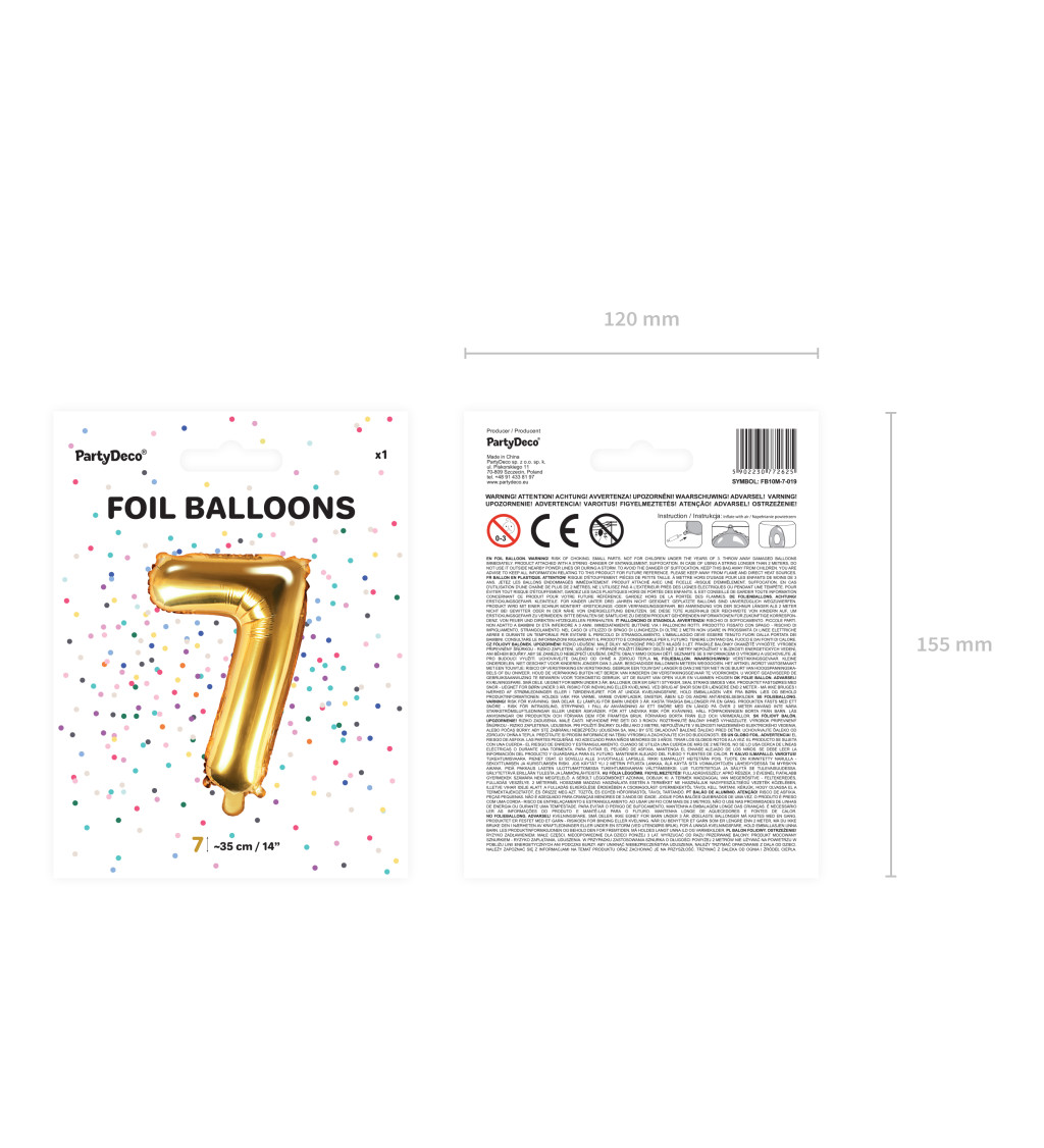 Malý zlatý fóliový balónek- čísla 7