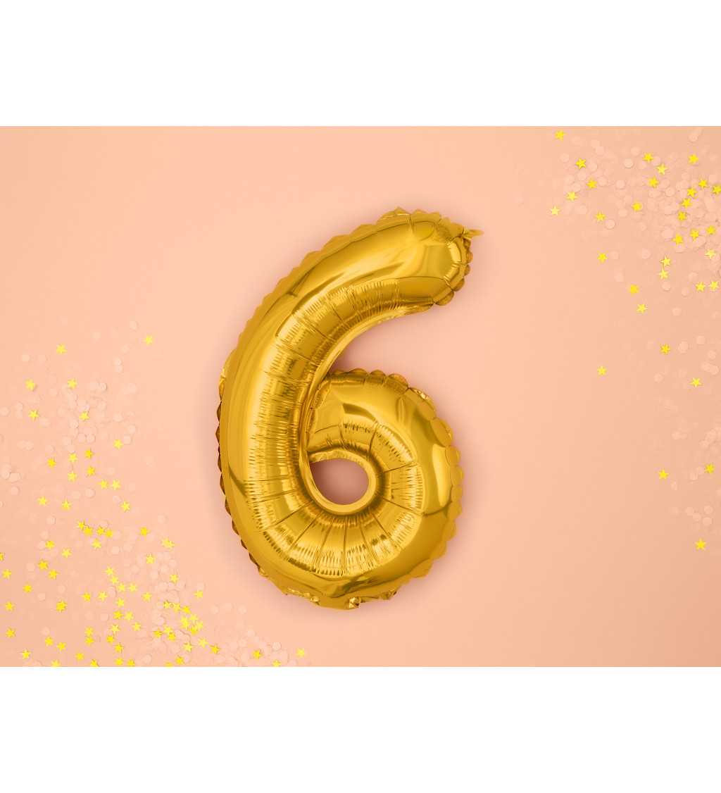 Malý zlatý fóliový balónek číslice "6"