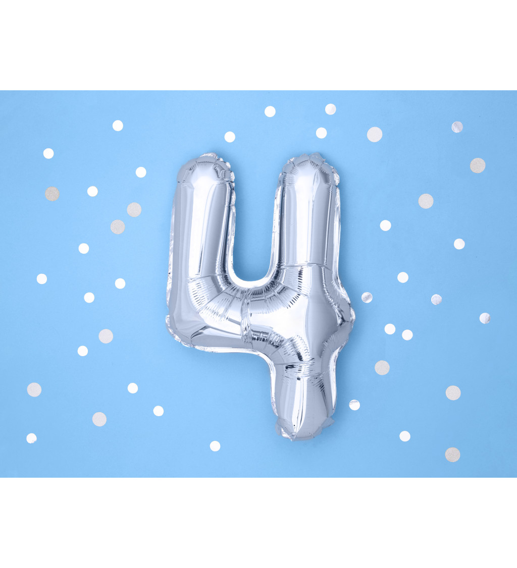 Malý stříbrný fóliový balónek "4"