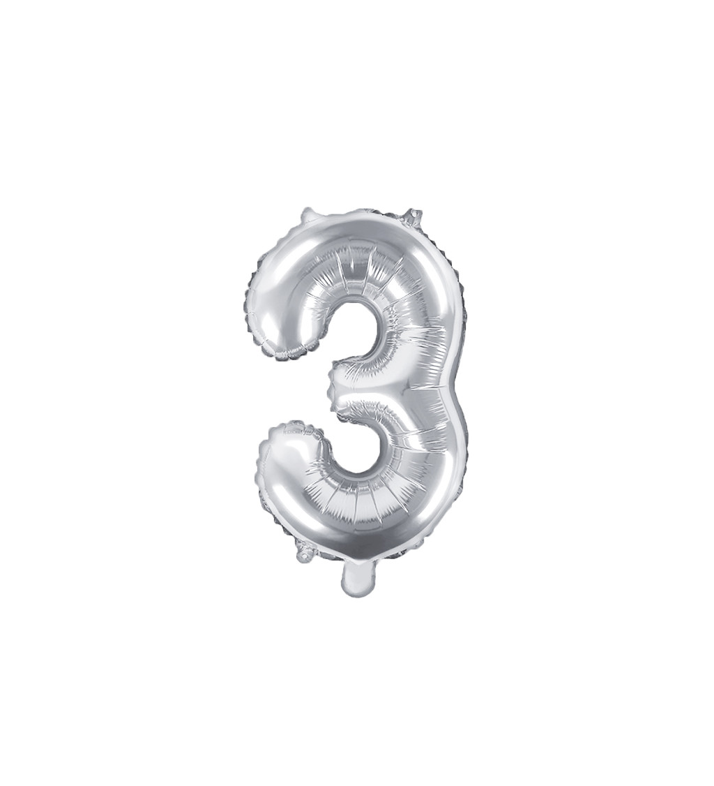 Fóliový balónek malý - stříbrné číslo 3
