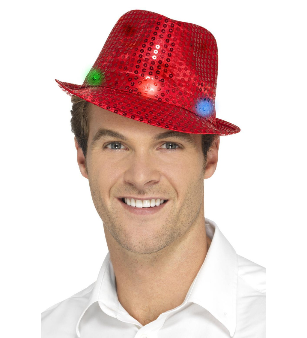Flitrový klobouk - červená barva