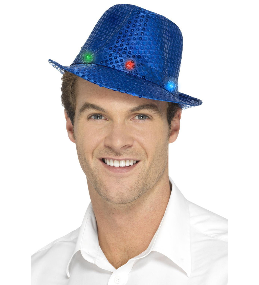 Flitrový klobouk - modrá barva
