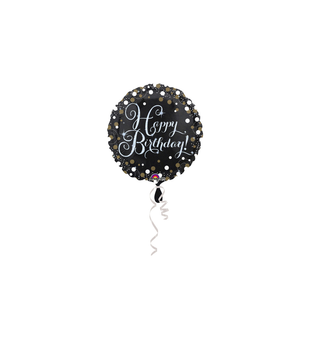 Fóliový narozeninový balónek - černý s nápisem "Happy Birthday"