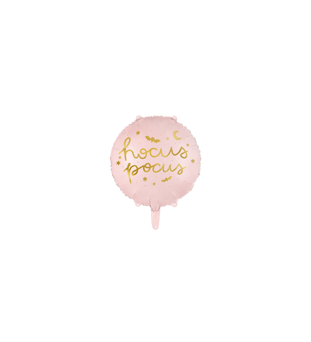 Fóliový balónek - růžový s nápisem "hocus pocus"