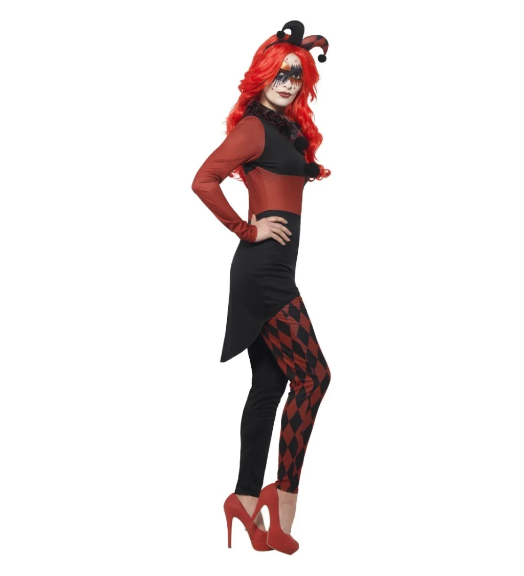 Dámský kostým - červeno-černý harlekýn
