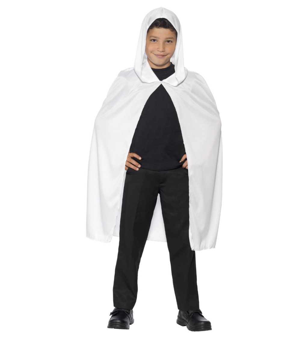Dětský bílý plášť s kapucí dlouhý
