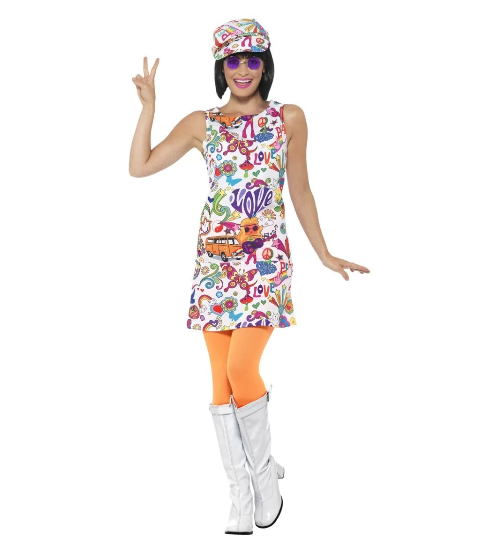 Retro hippie šaty s čepicí