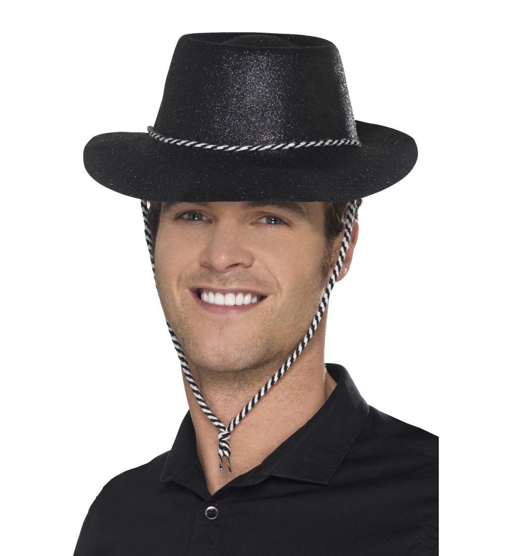 Černý Cowboy klobouk glitter