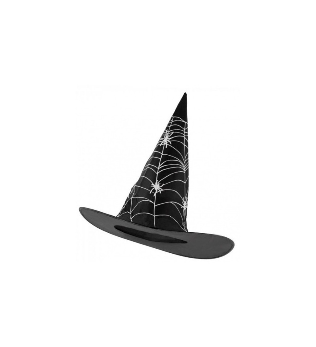 Černý čarodějnický klobouk s bílou pavučinou