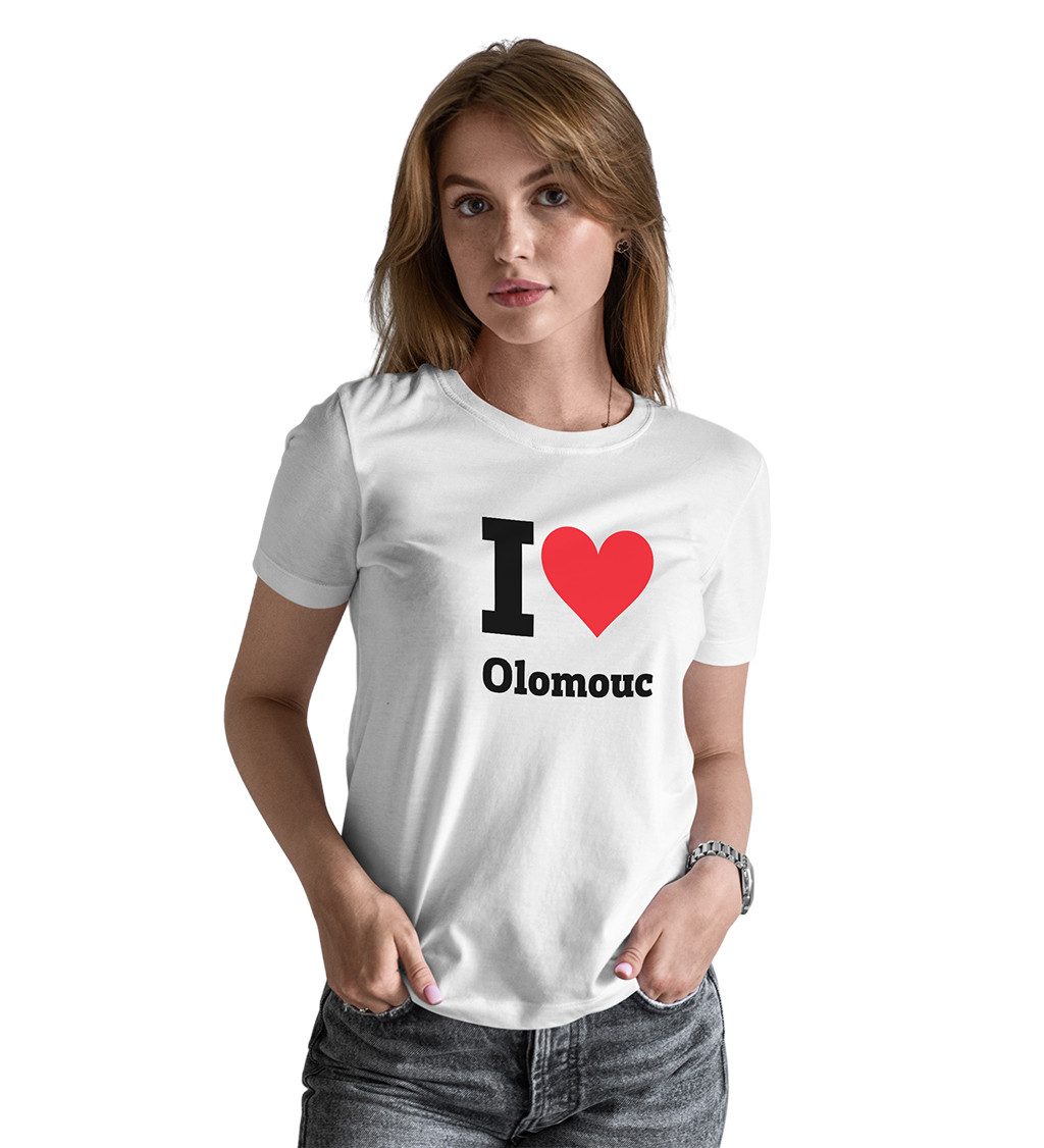 Dámské bílé tričko I love Olomouc