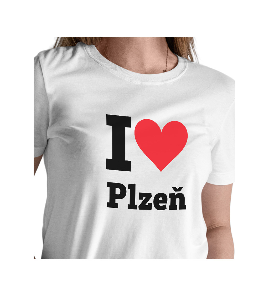Dámské bílé tričko I love Plzeň