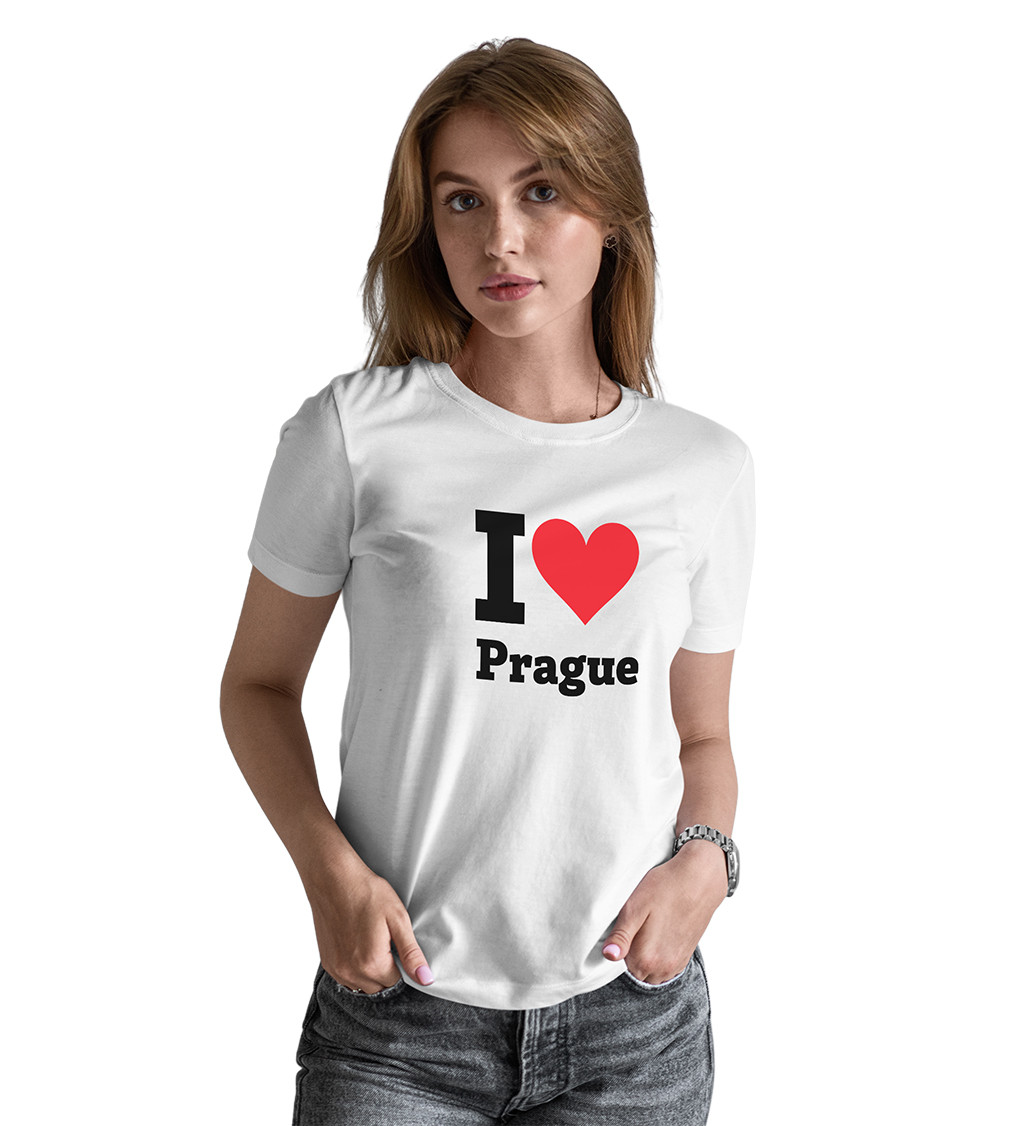 Dámské bílé tričko I love Prague