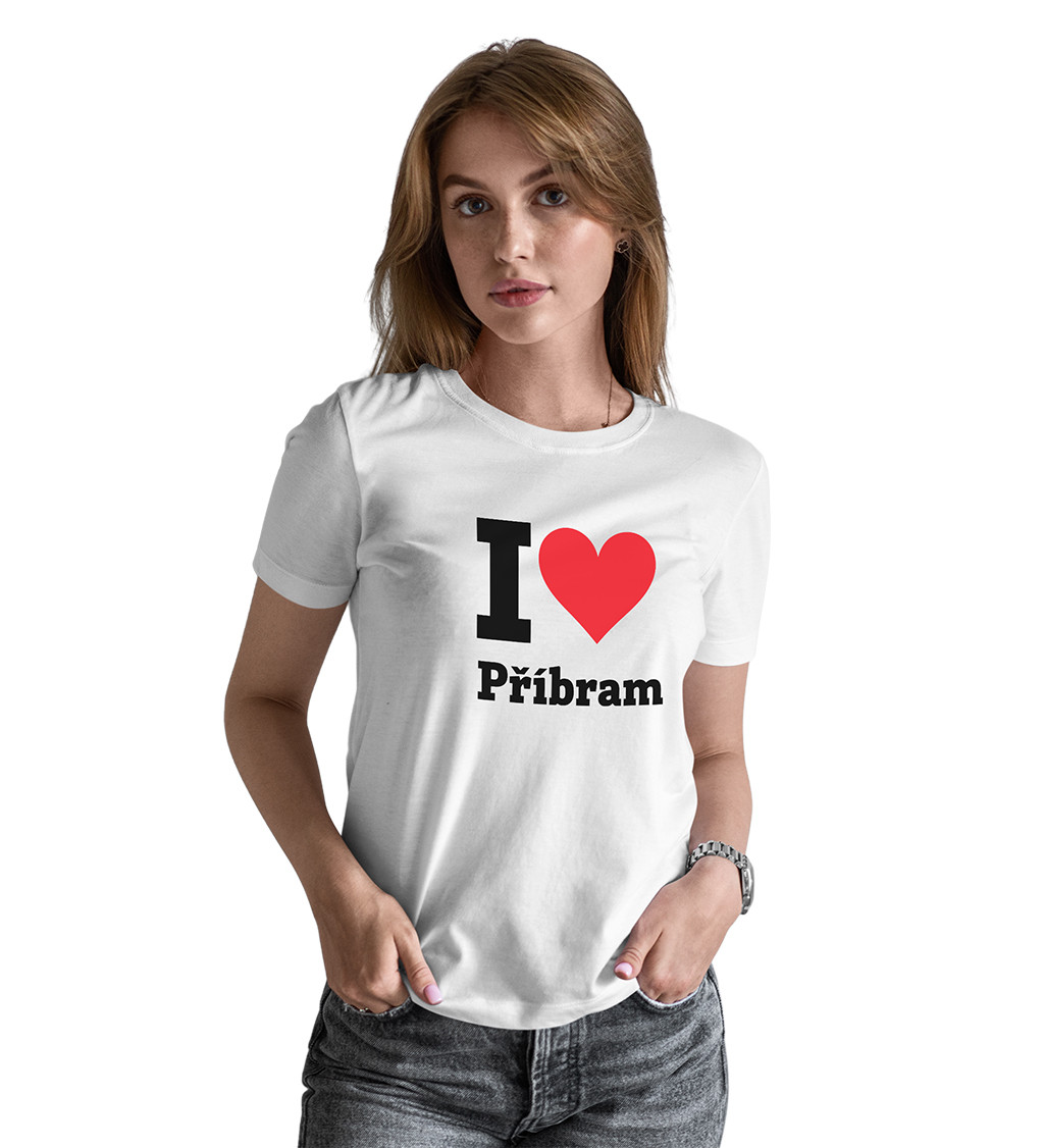 Dámské bílé tričko I love Příbram