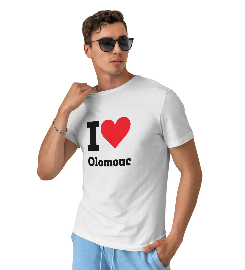Pánské bílé tričko I love Olomouc