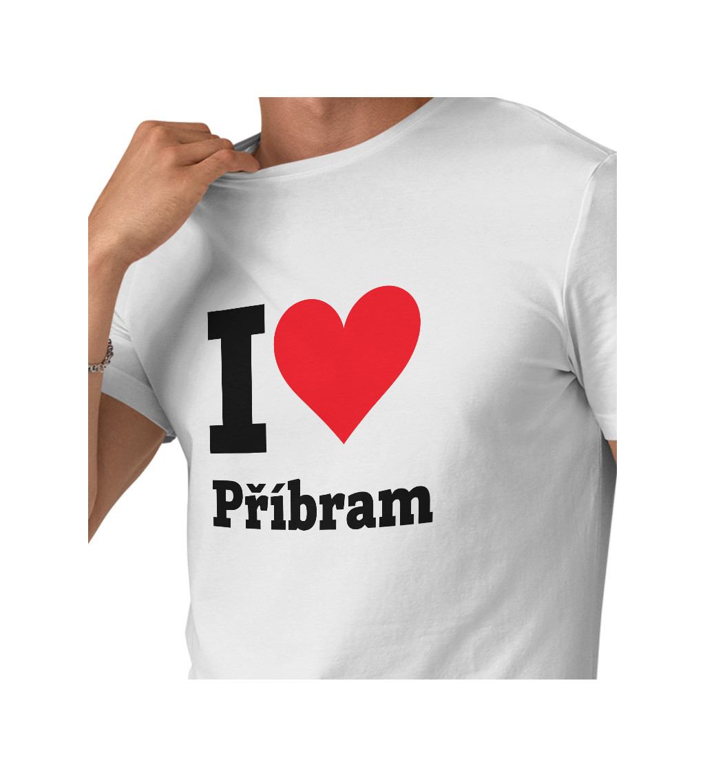 Pánské bílé tričko I love Příbram