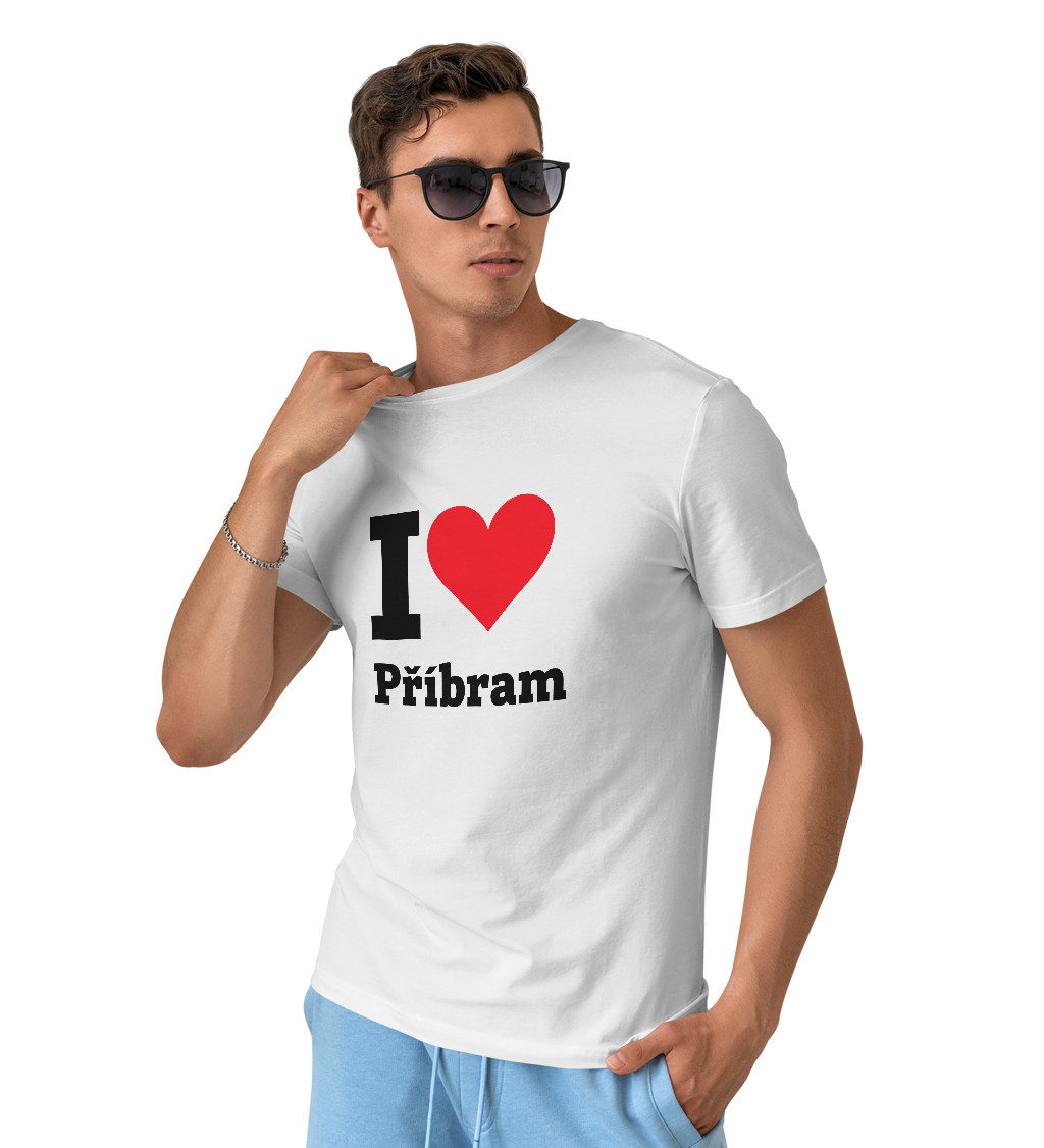 Pánské bílé tričko I love Příbram