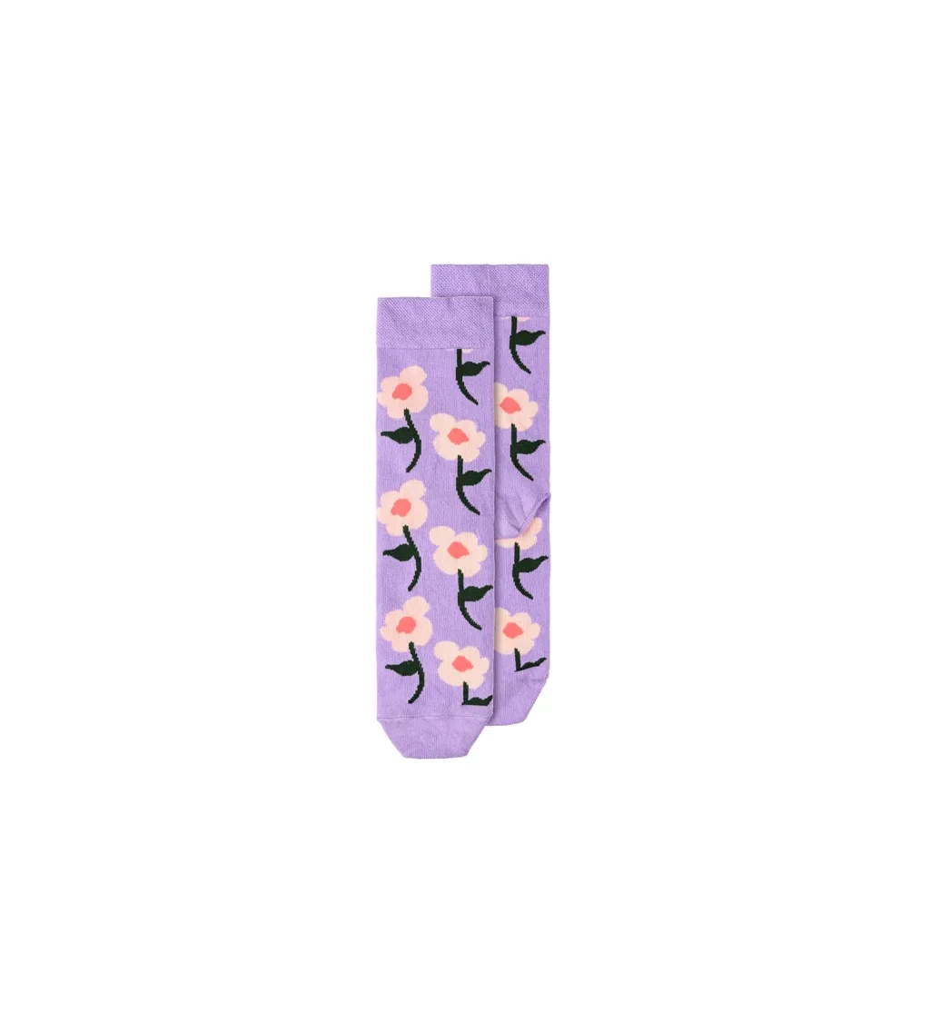 Fialové ponožky - motiv květin