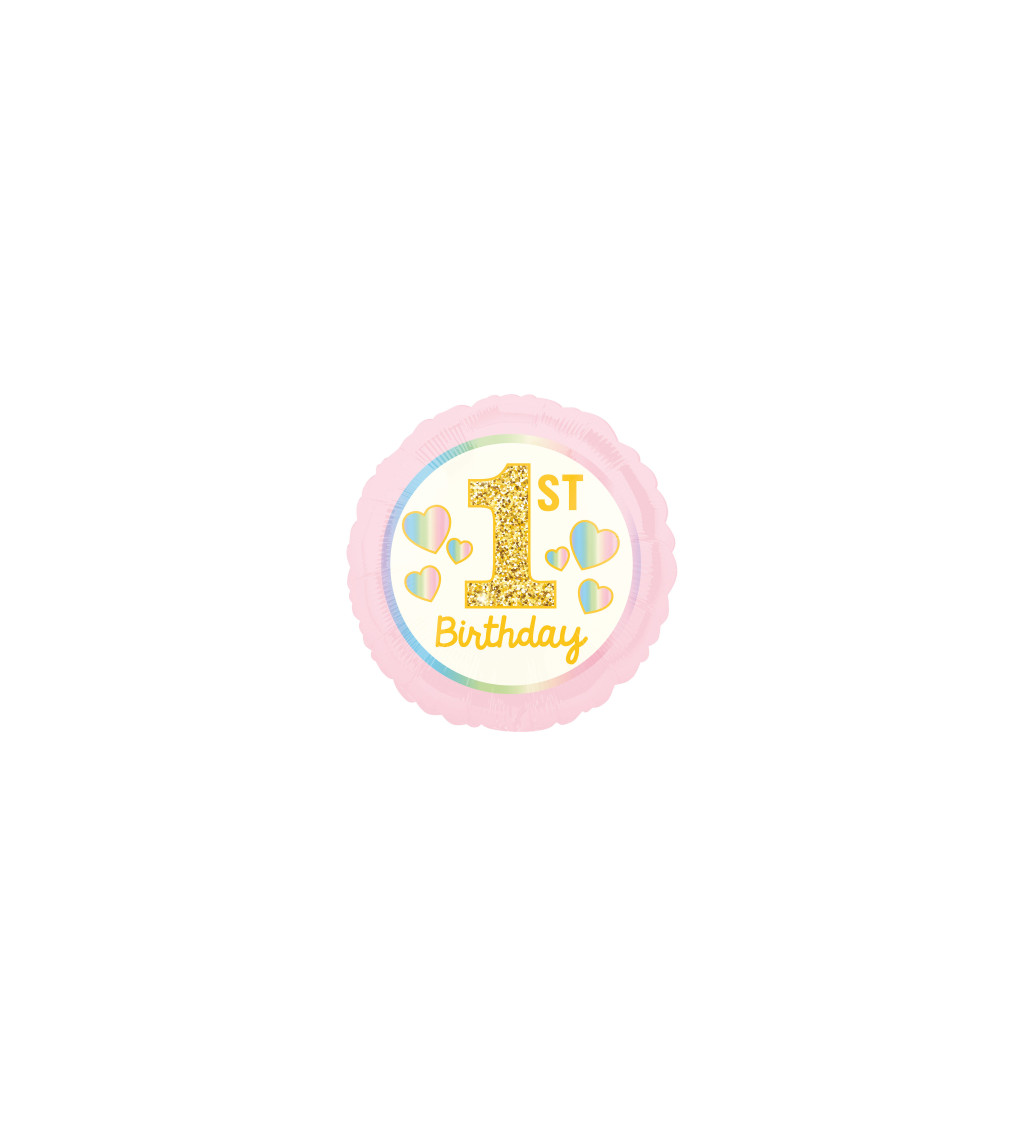 Fóliový růžový balónek 1st Birthday