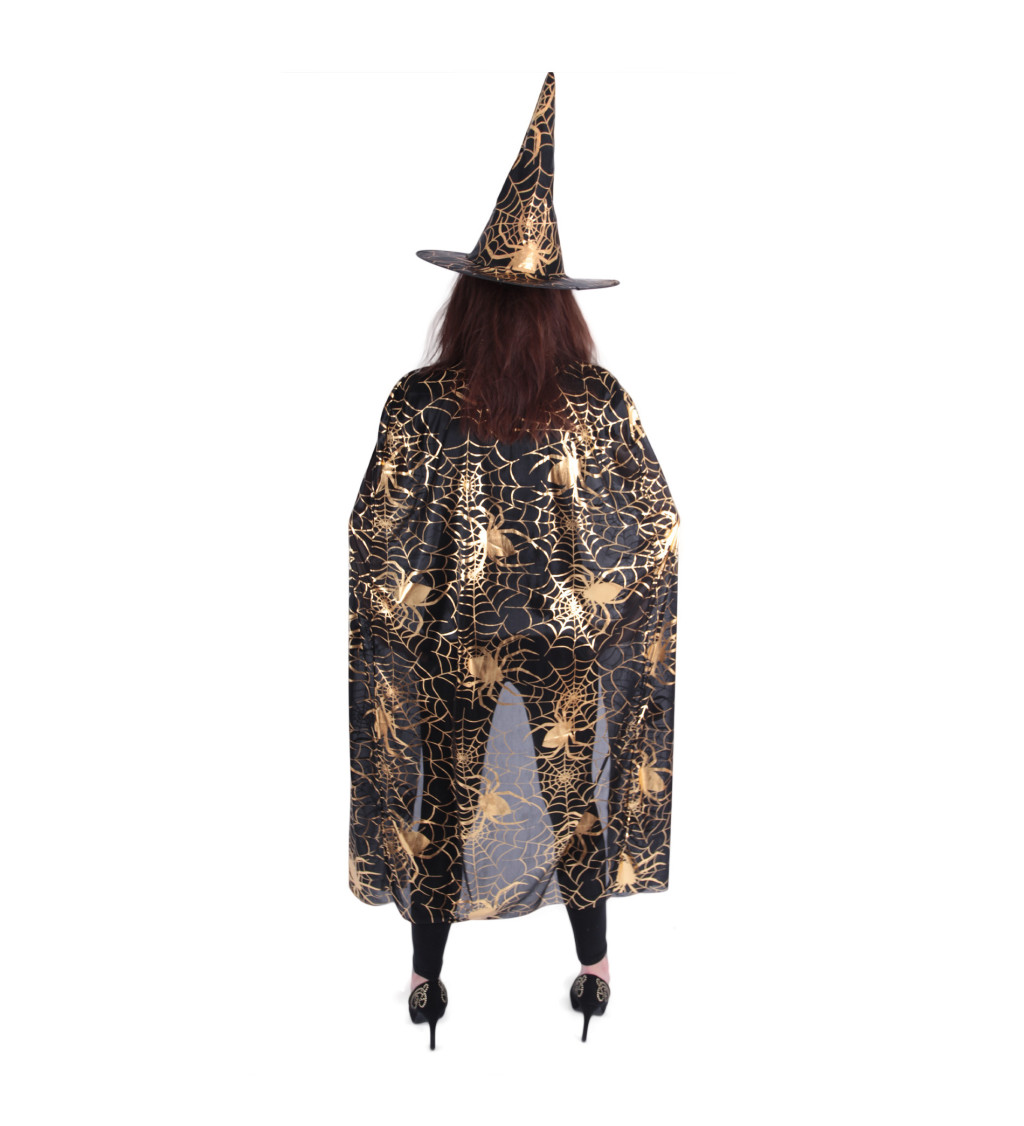 Čarodějnický plášť a klobouk se zlatými vzory