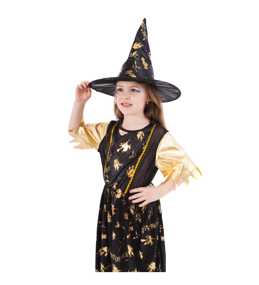 Dětský čarodějnický kostým - zlaté vzory