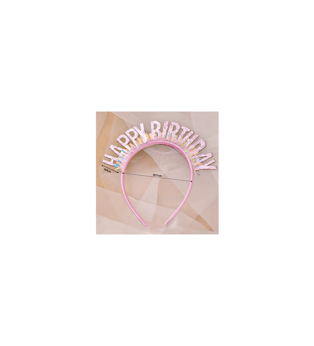 Růžová čelenka Happy Birthday