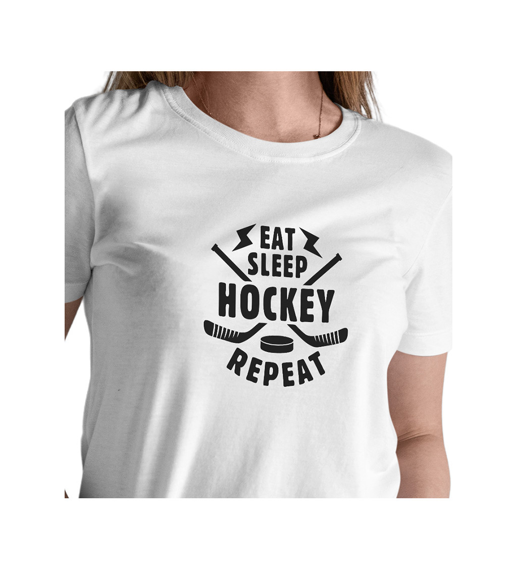 Dámské tričko bílé Eat sleep hockey repeat XS