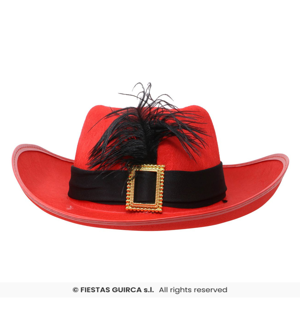 Mušketýrský klobouk v červené barvě
