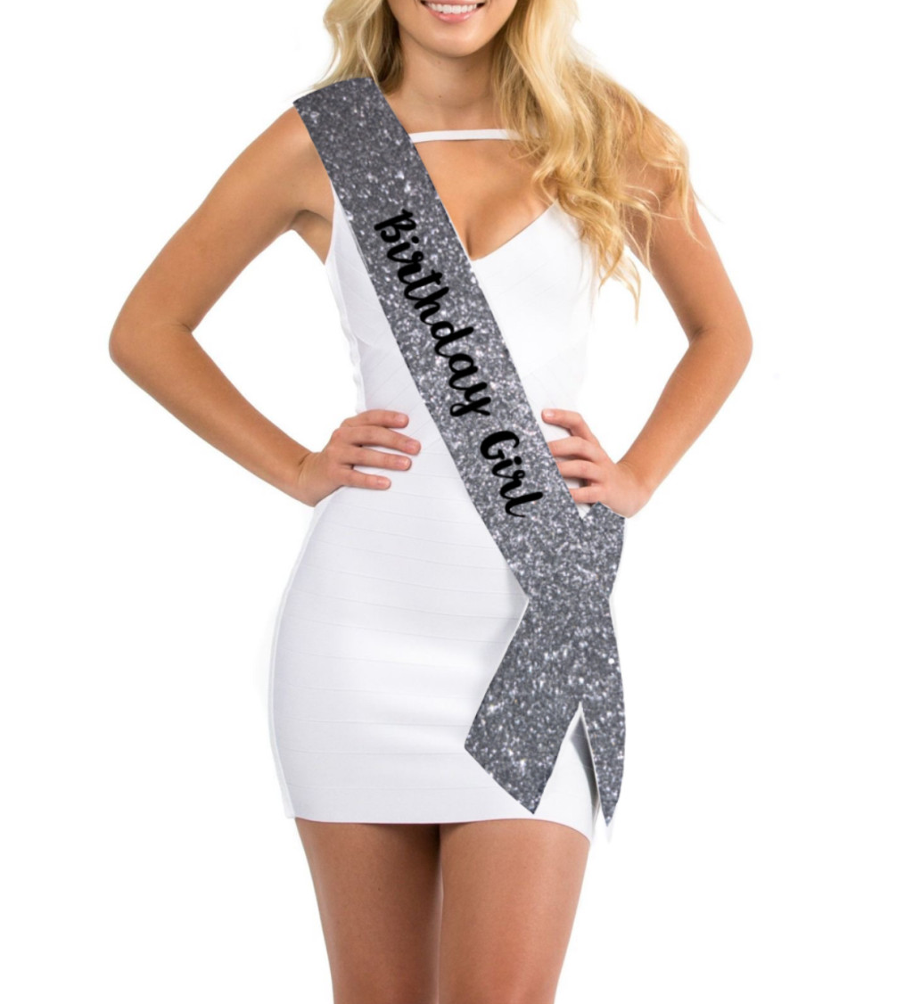Narozeninová šerpa – Birthday Girl, stříbrná