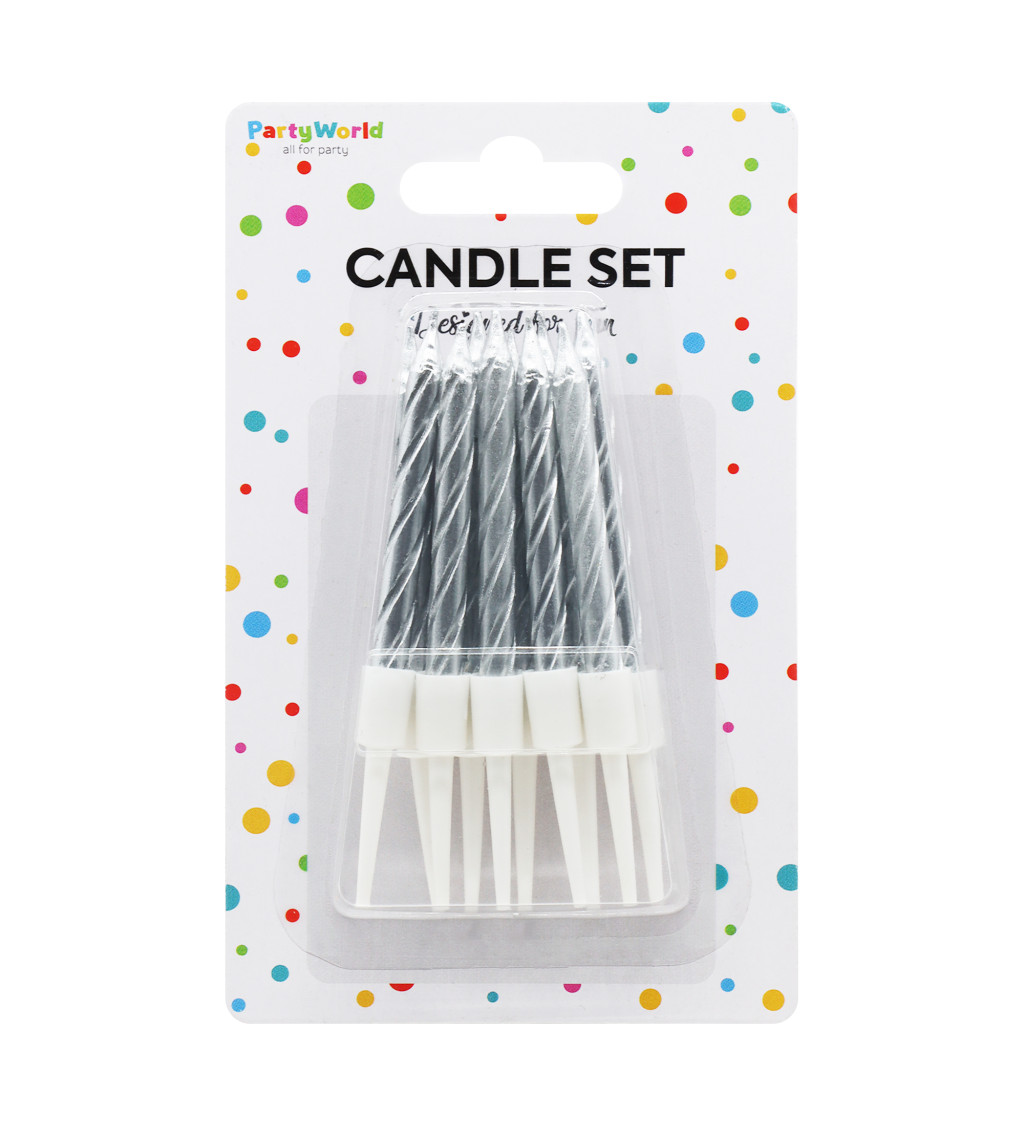 Spirálové narozeninové svíčky ve stříbrné barvě – 10 ks