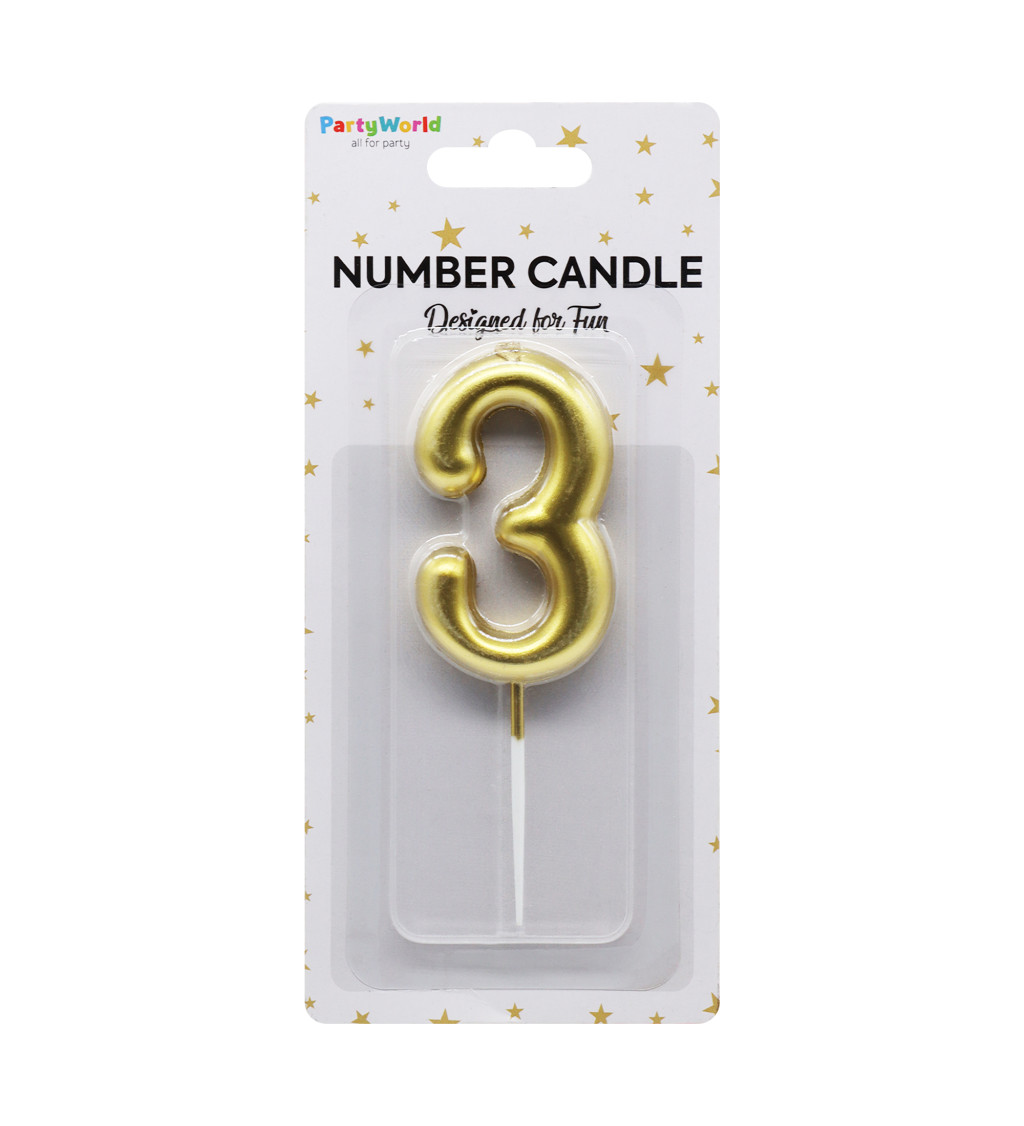 Zlatá narozeninová svíčka: číslo 3
