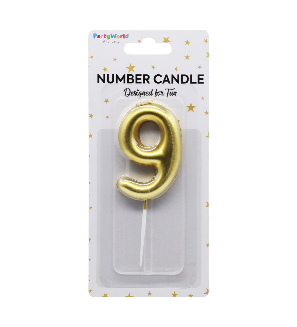 Zlatá narozeninová svíčka: číslo 9