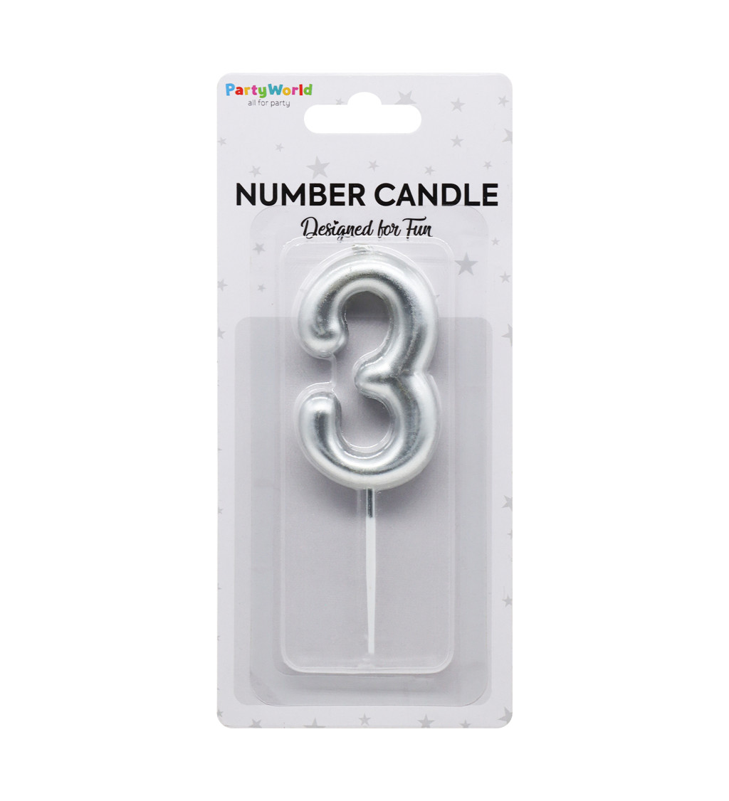 Stříbrná narozeninová svíčka: číslo 3