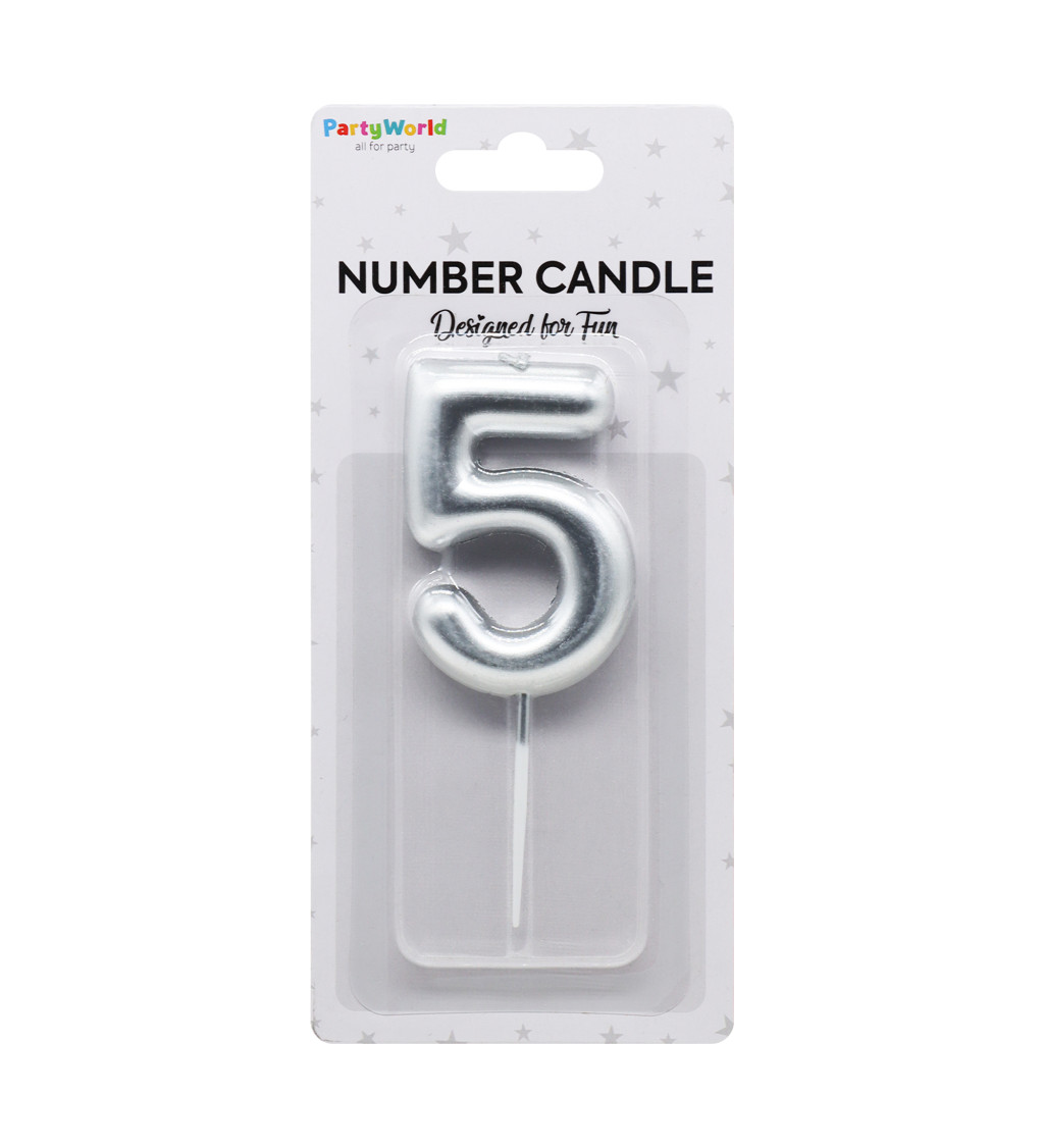 Stříbrná narozeninová svíčka: číslo 5