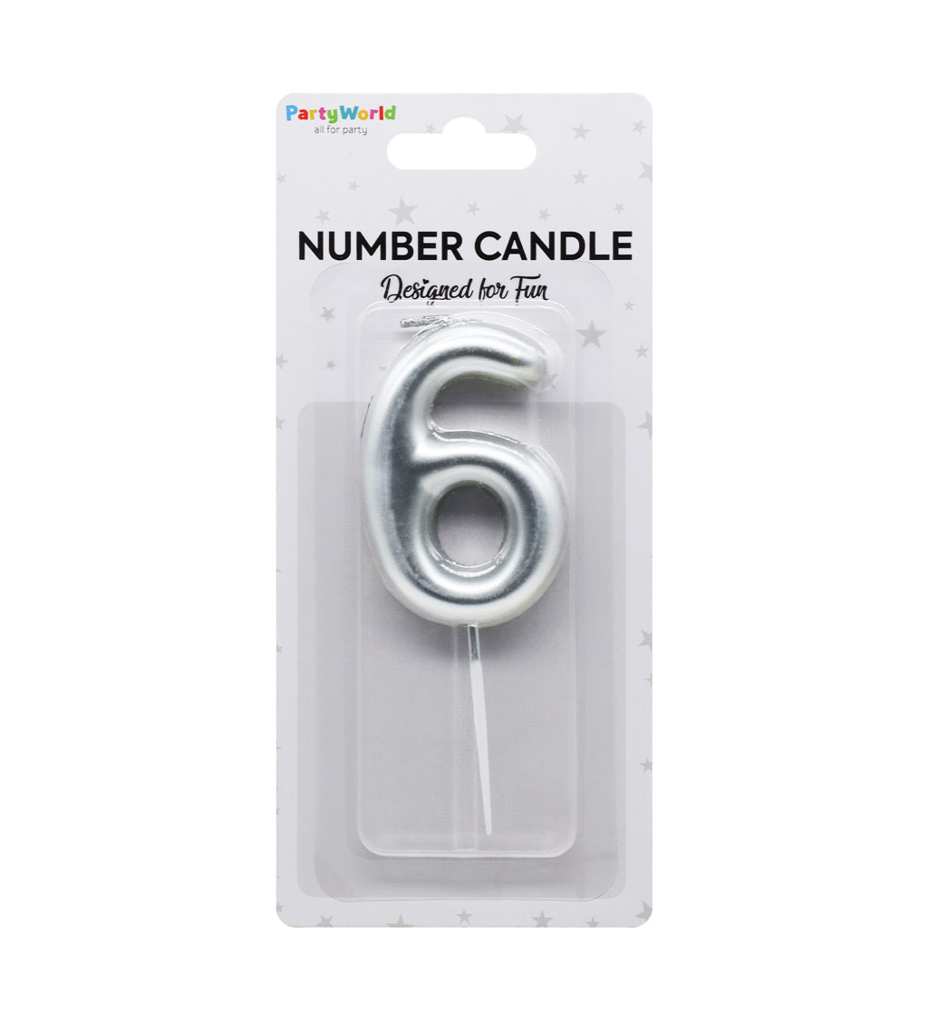 Stříbrná narozeninová svíčka: číslo 6