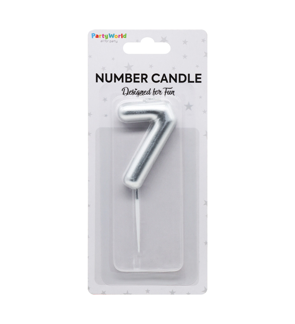 Stříbrná narozeninová svíčka: číslo 7