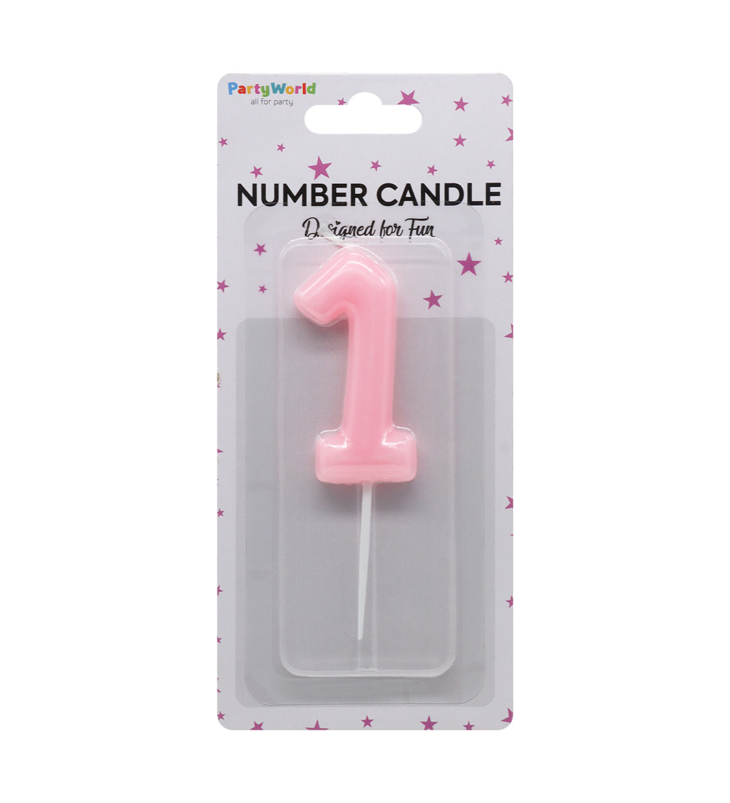 Růžová narozeninová svíčka: číslo 1
