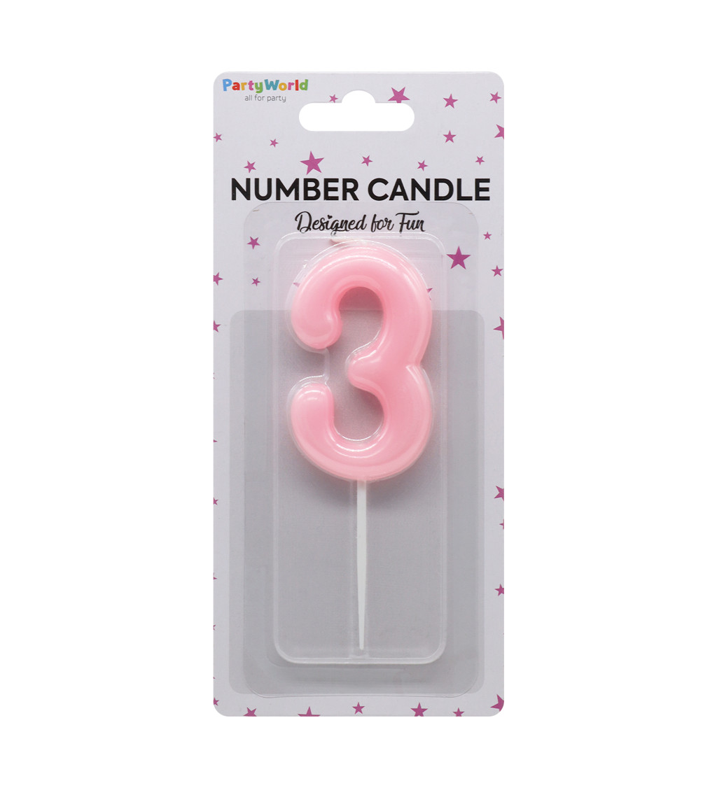Růžová narozeninová svíčka: číslo 3