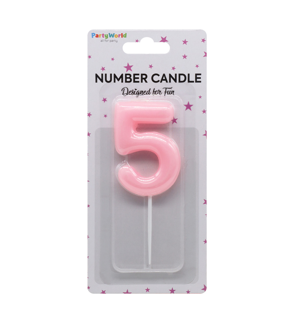 Růžová narozeninová svíčka: číslo 5