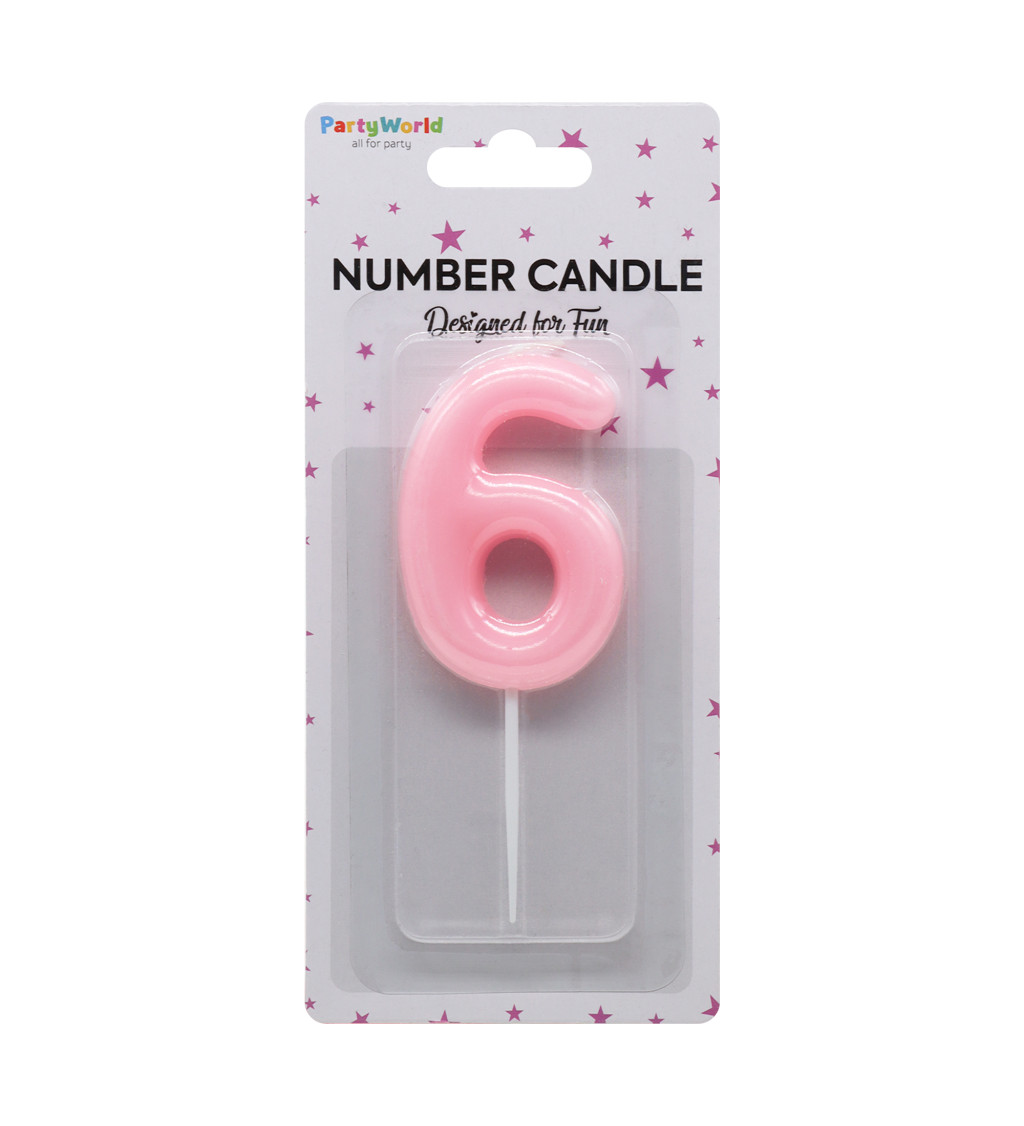 Růžová narozeninová svíčka: číslo 6