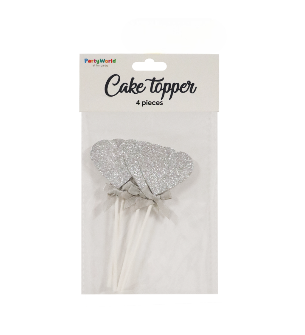 Srdíčkové zápichy do dortu – stříbrná