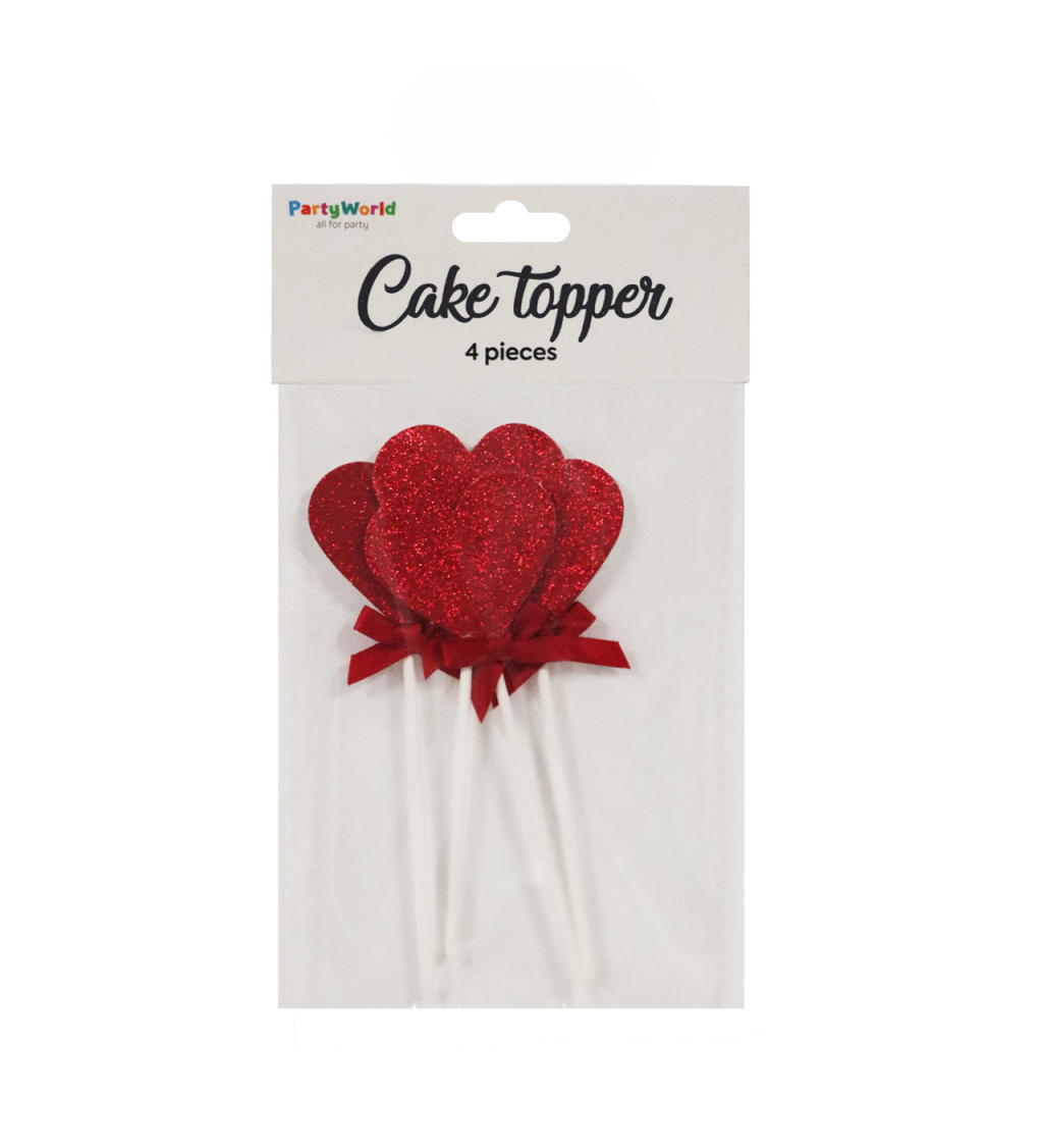 Srdíčkové zápichy do dortu – červená