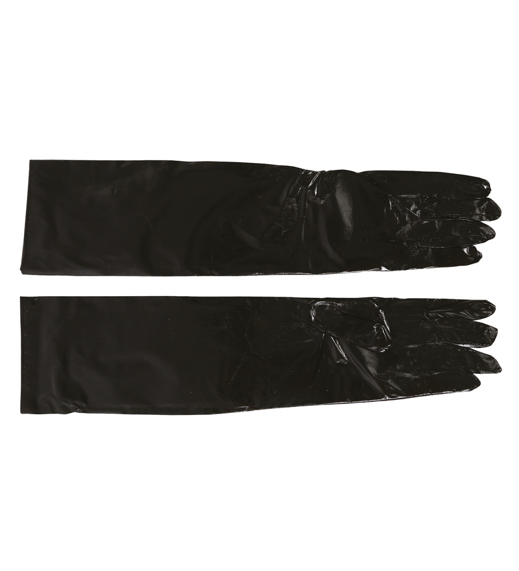 Dlouhé černé metalické rukavice